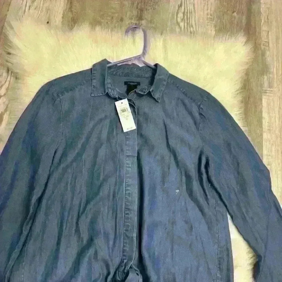 Ann Taylor factory chambray button down tie waist shirt size small - Picture 3 of 7